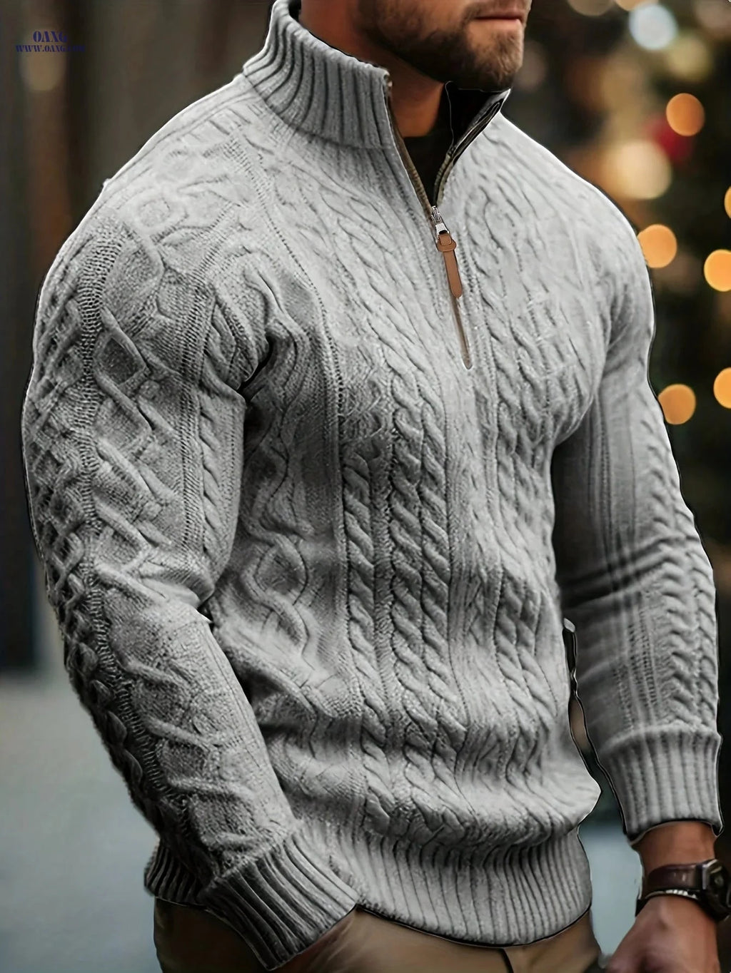 Mr. Pony Half-Zip Knit Aran Sweater - Casual Stand-Up Collar   OAXG 