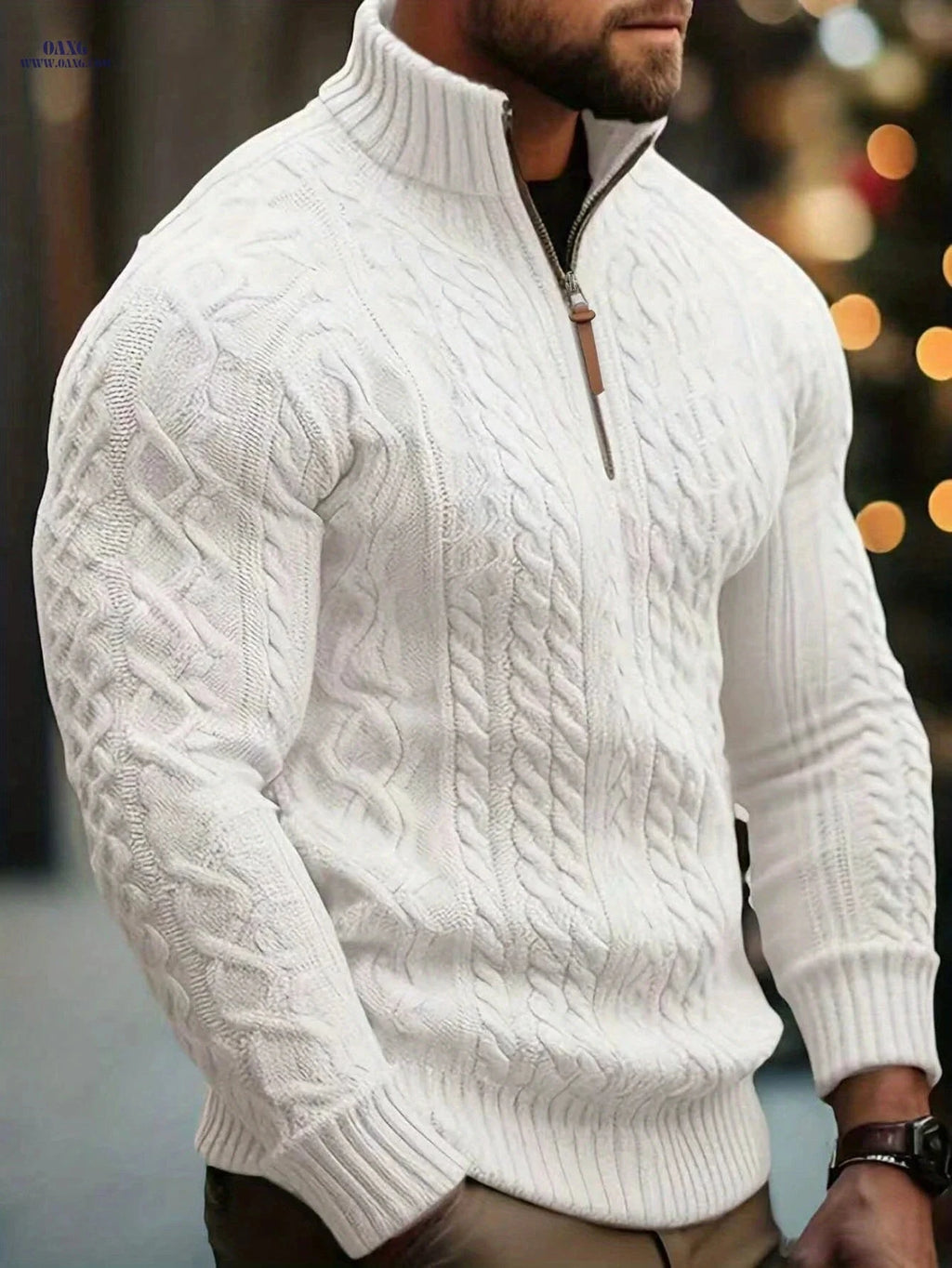 Mr. Pony Half-Zip Knit Aran Sweater - Casual Stand-Up Collar   OAXG White / FR M