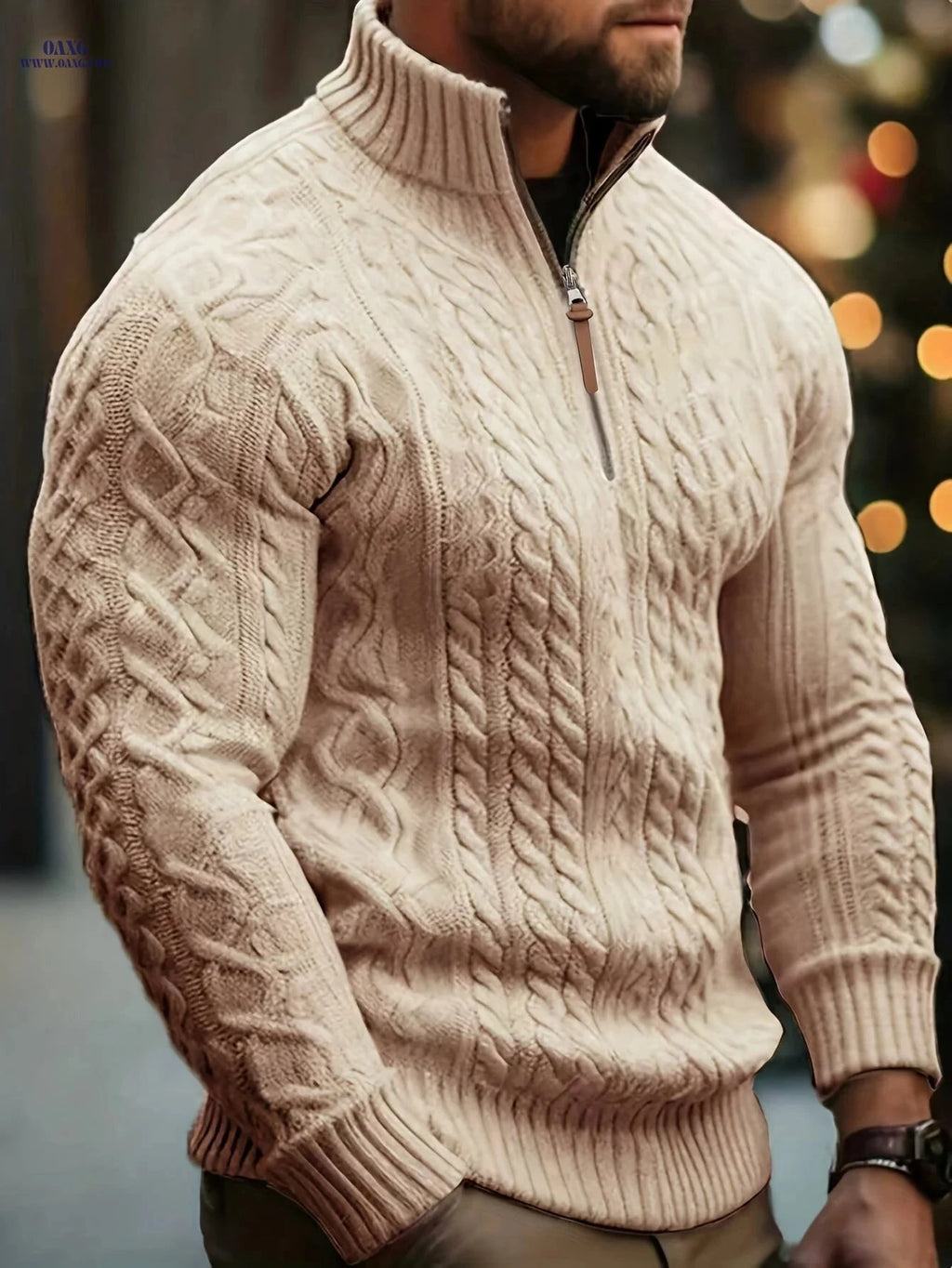 Mr. Pony Half-Zip Knit Aran Sweater - Casual Stand-Up Collar   OAXG 