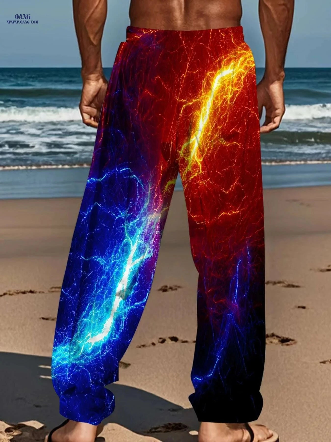 Multi-Color Lightnings Print Pants - Men's Casual Loose Fit Trousers   OAXG Mixed Color / M