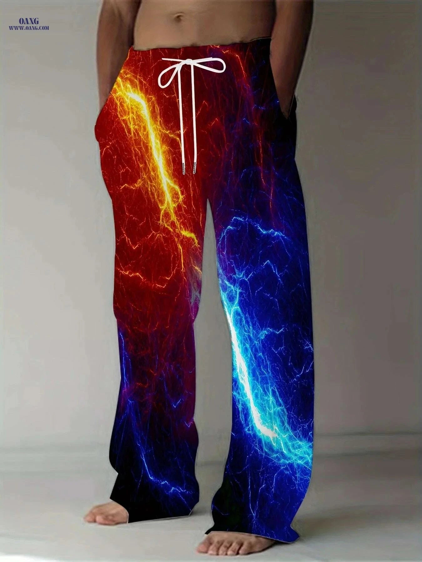 Multi-Color Lightnings Print Pants - Men's Casual Loose Fit Trousers   OAXG Mixed Color / M