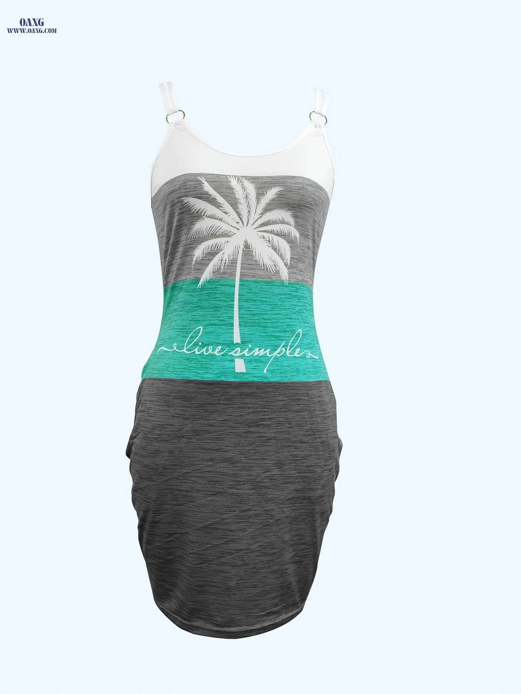 Multi-Color Patchwork Palm Tree Dress - Sexy Slingback Style   OAXG Mixed Color / S