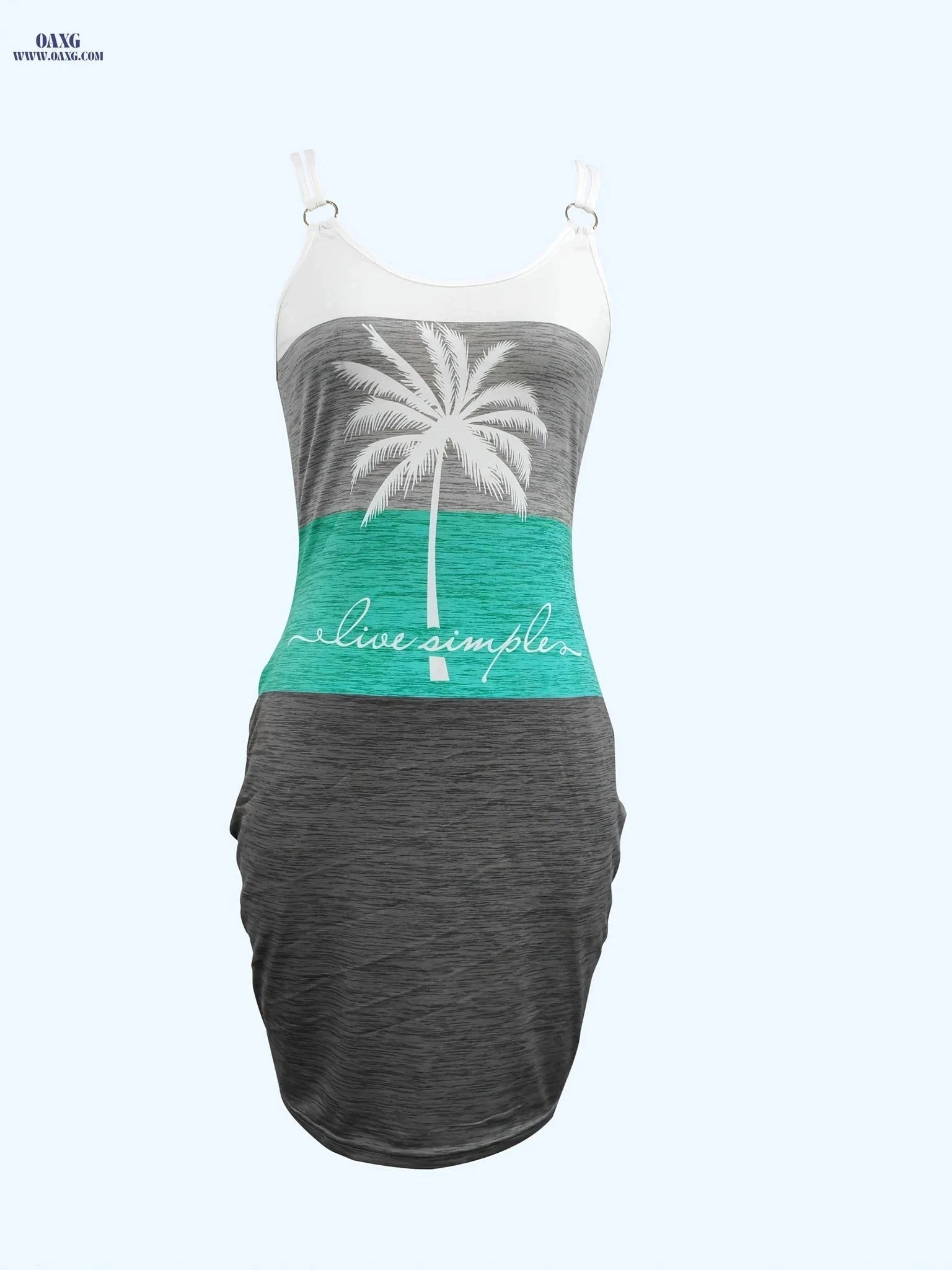 Multi-Color Patchwork Palm Tree Dress - Sexy Slingback Style   OAXG Mixed Color / S
