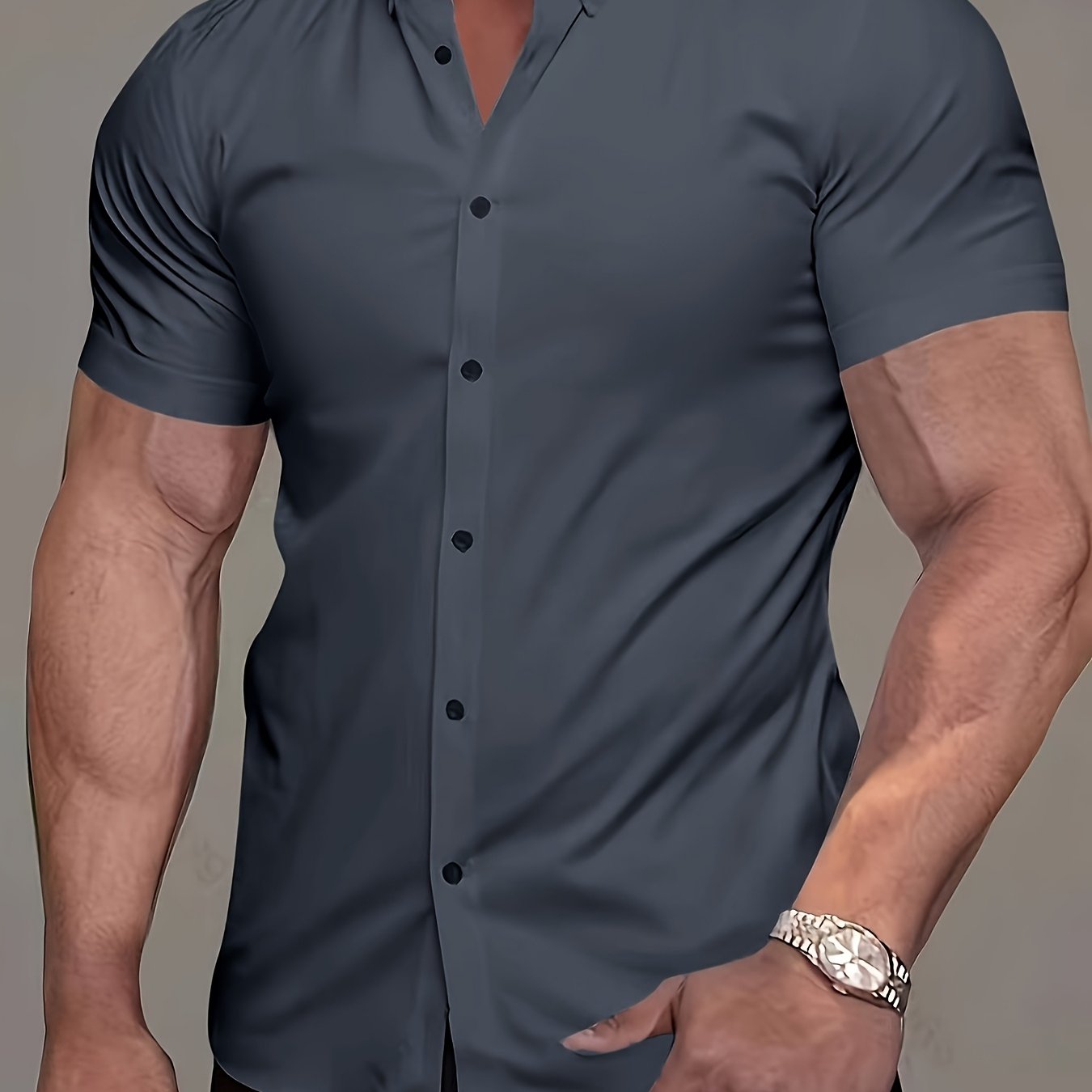 Muscle Man Short Sleeve Lapel Shirt - Solid Color, Non-Iron, Summer   OAXG 