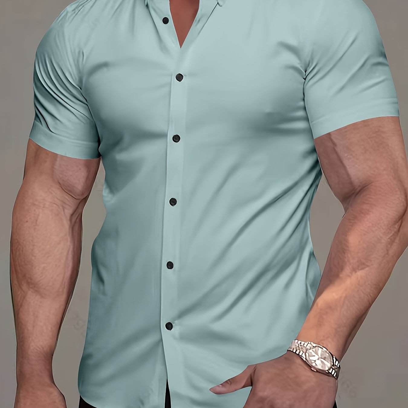Muscle Man Short Sleeve Lapel Shirt - Solid Color, Non-Iron, Summer   OAXG 