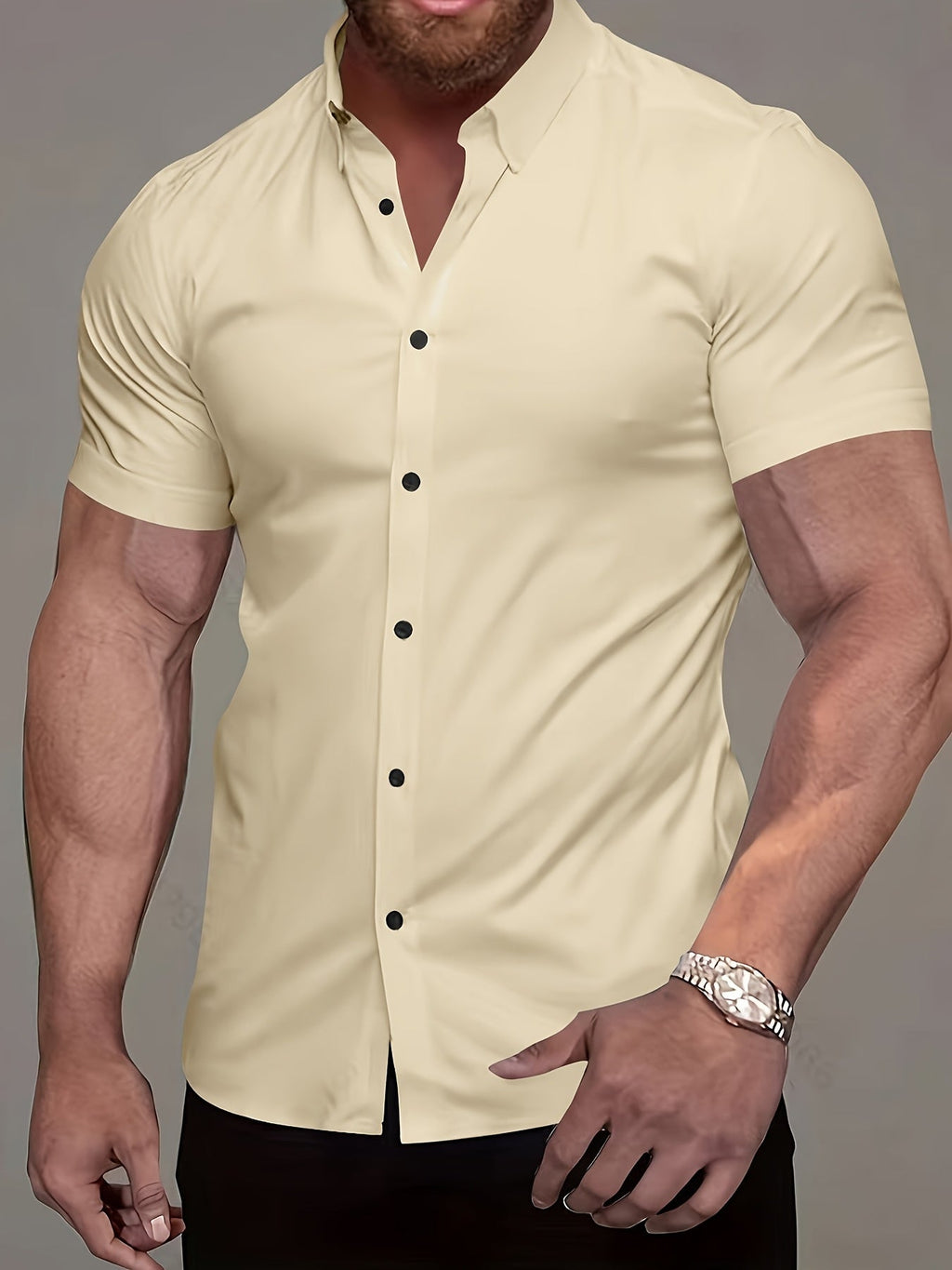 Muscle Man Short Sleeve Lapel Shirt - Solid Color, Non-Iron, Summer   OAXG 