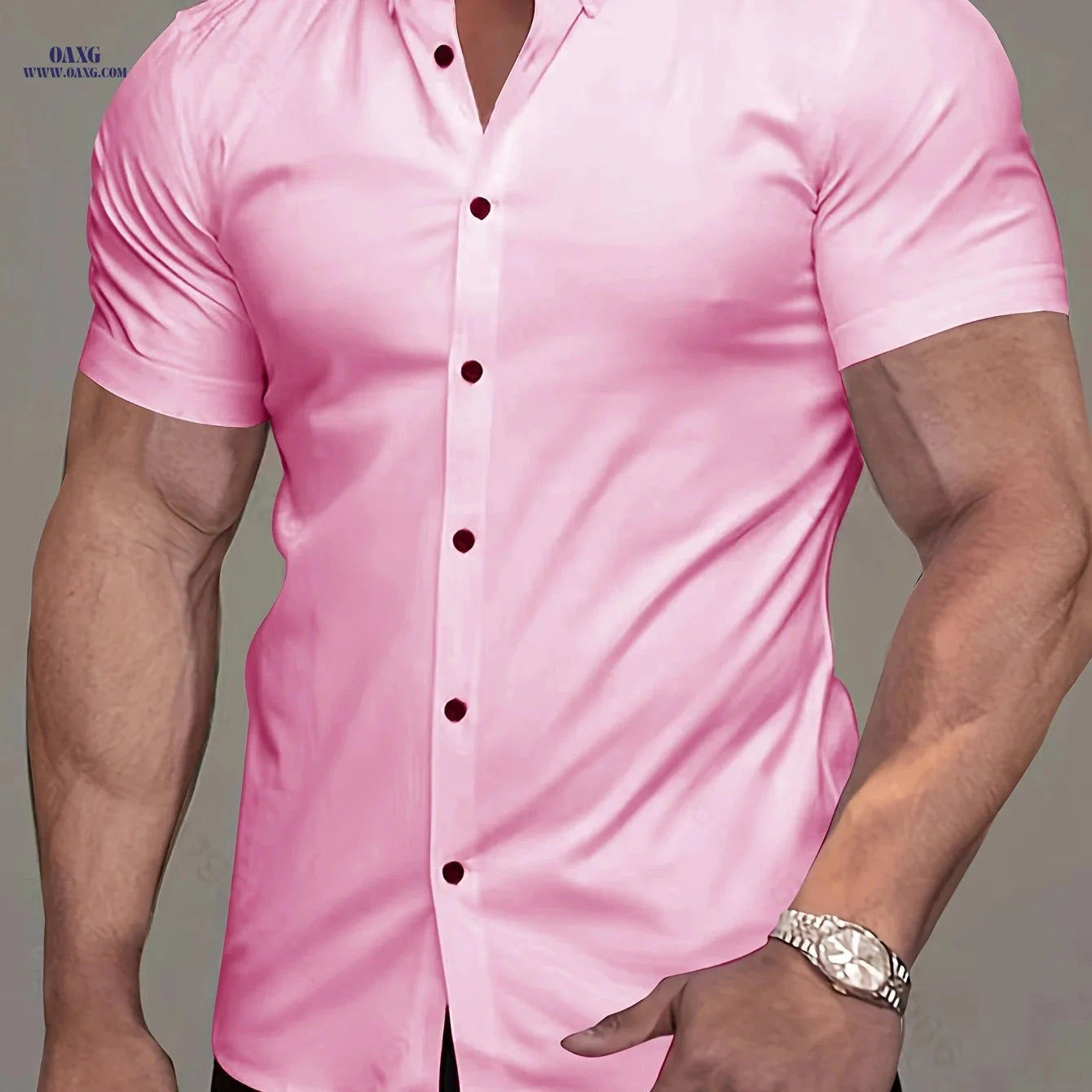 Muscle Man Short Sleeve Lapel Shirt - Solid Color, Non-Iron, Summer   OAXG 