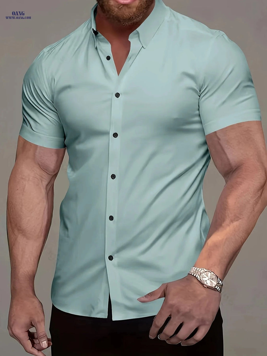 Muscle Man Short Sleeve Lapel Shirt - Solid Color, Non-Iron, Summer   OAXG 