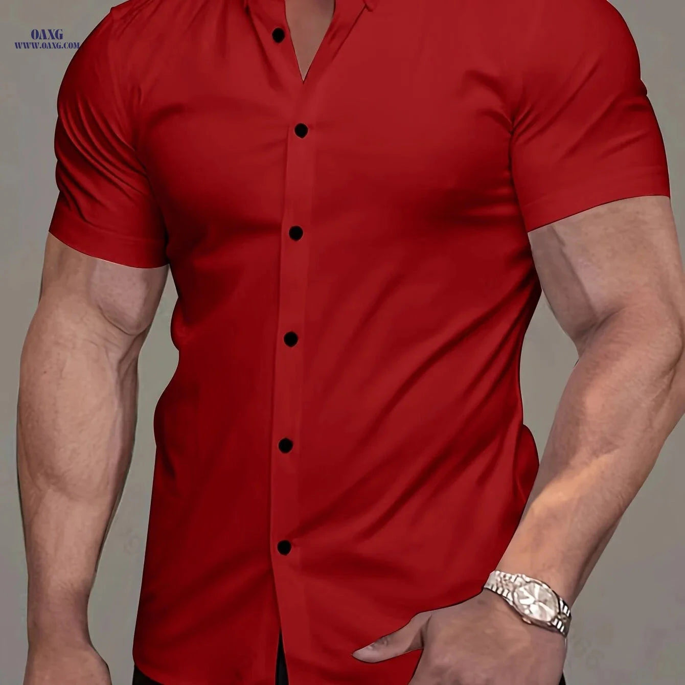 Muscle Man Short Sleeve Lapel Shirt - Solid Color, Non-Iron, Summer   OAXG 