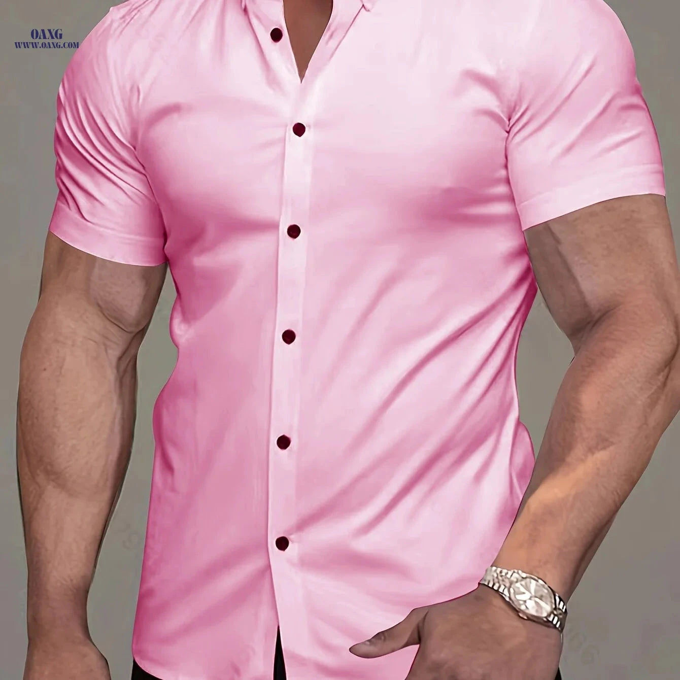 Muscle Man Short Sleeve Lapel Shirt - Solid Color, Non-Iron, Summer   OAXG 