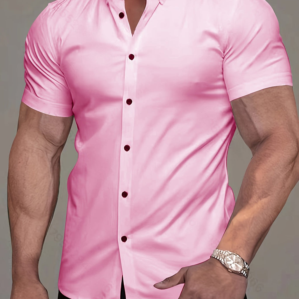 Muscle Man Short Sleeve Lapel Shirt - Solid Color, Non-Iron, Summer   OAXG 