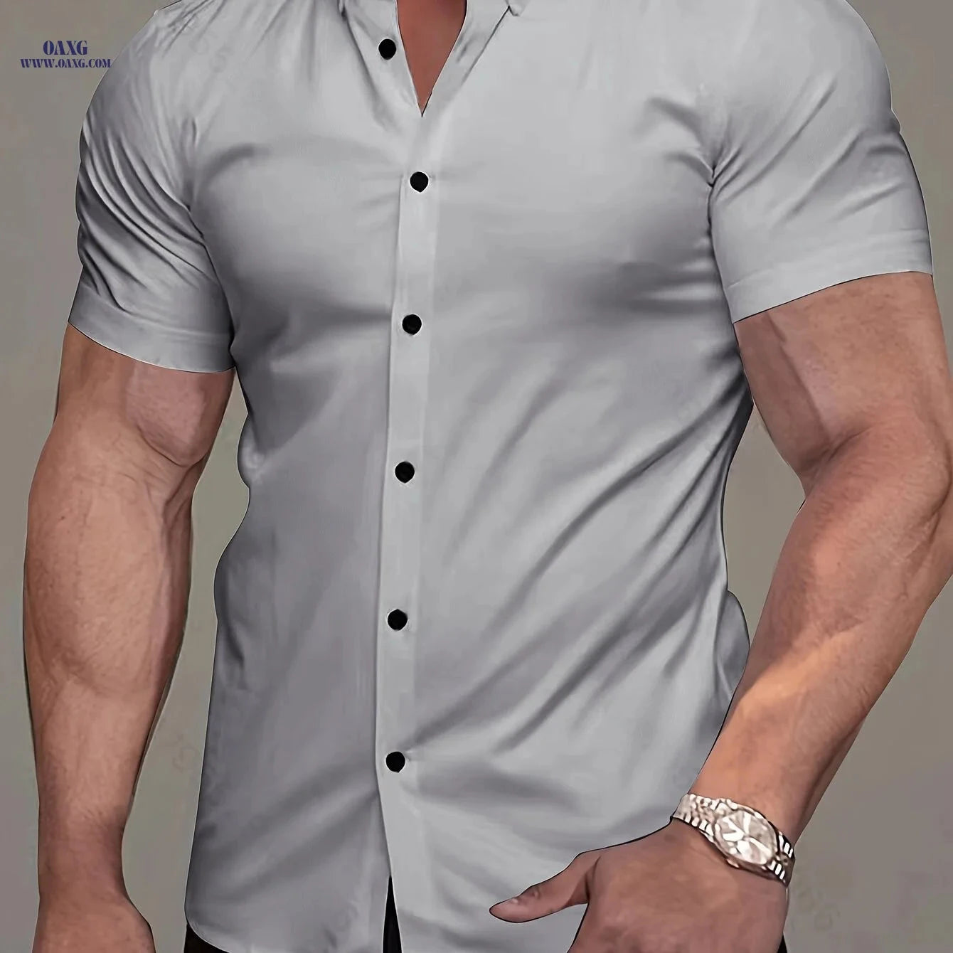 Muscle Man Short Sleeve Lapel Shirt - Solid Color, Non-Iron, Summer   OAXG White / FR M