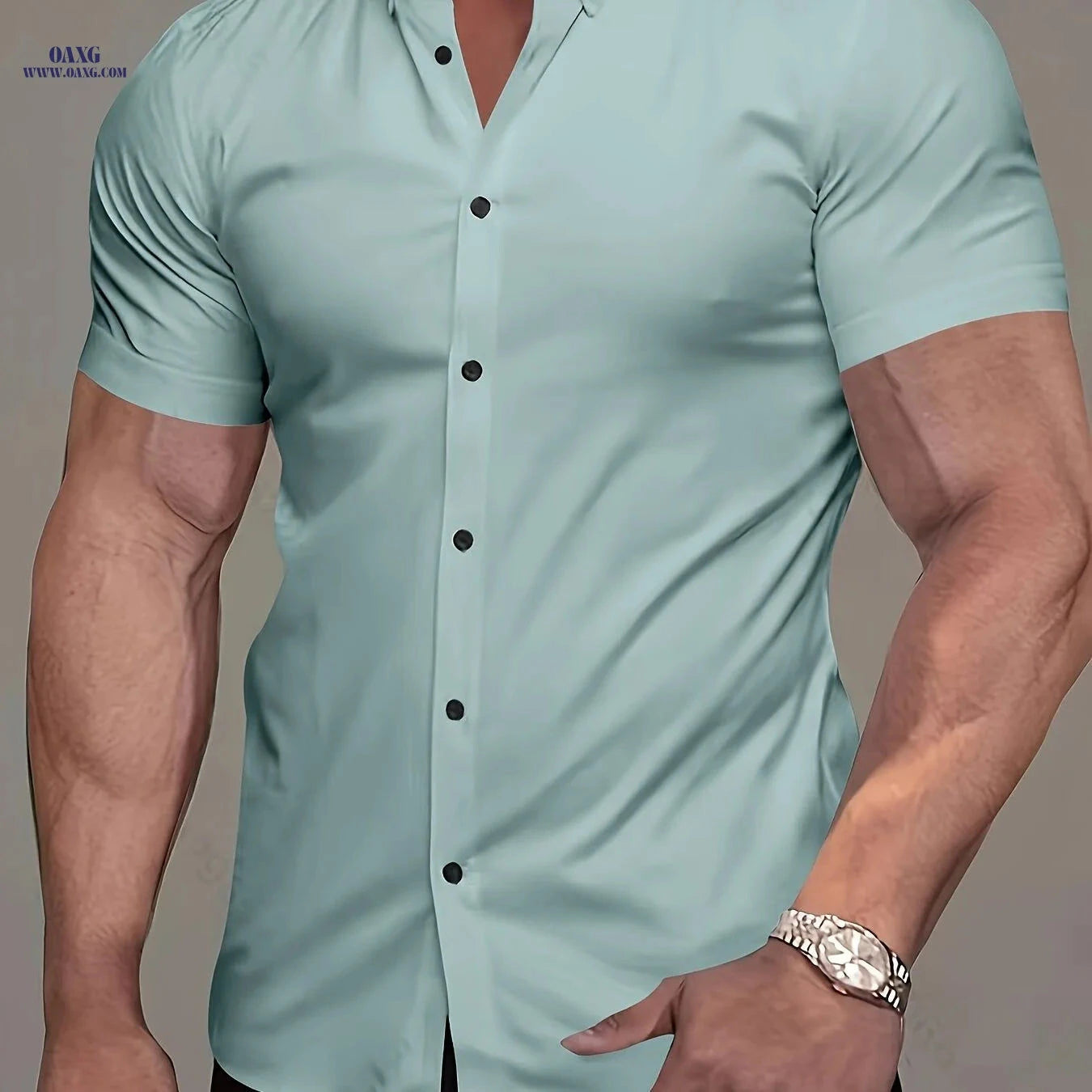 Muscle Man Short Sleeve Lapel Shirt - Solid Color, Non-Iron, Summer   OAXG White / FR M