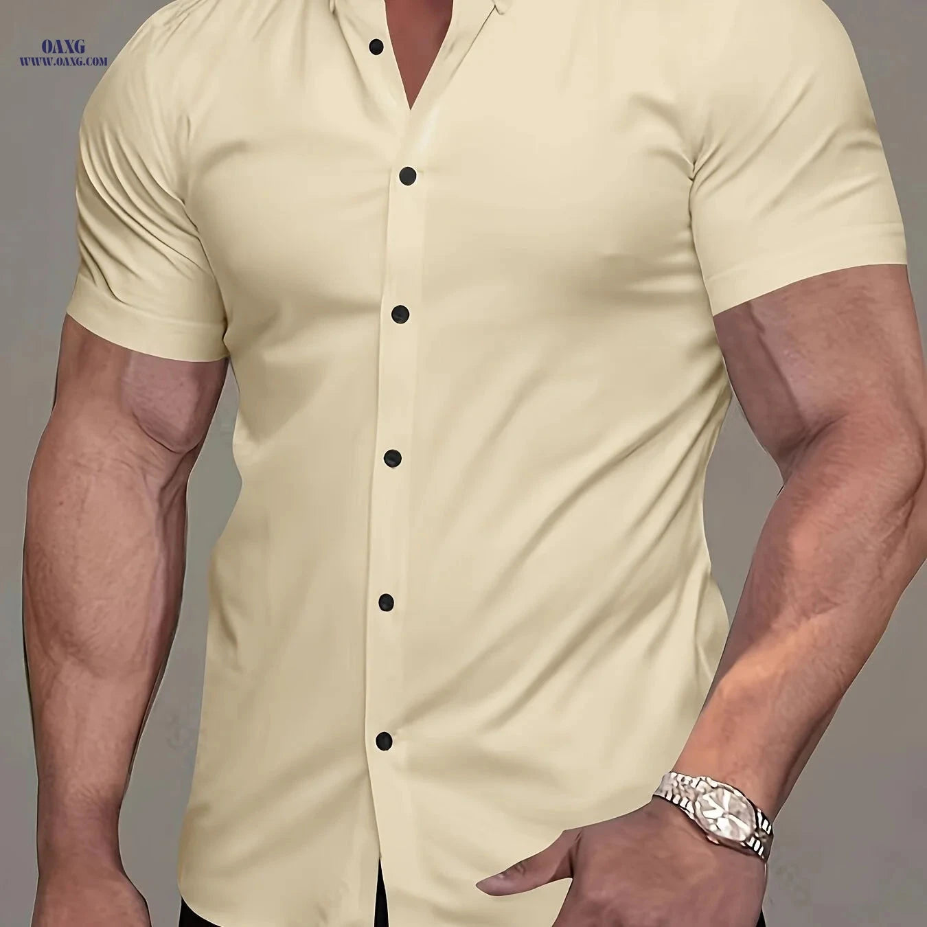 Muscle Man Short Sleeve Lapel Shirt - Solid Color, Non-Iron, Summer   OAXG White / FR M