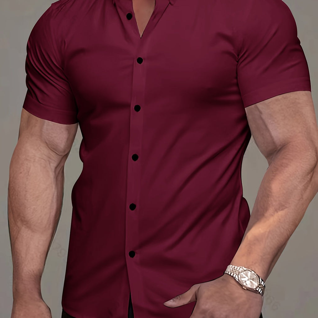 Muscle Man Short Sleeve Lapel Shirt - Solid Color, Non-Iron, Summer   OAXG White / FR M