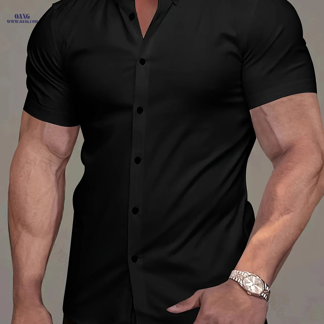 Muscle Man Short Sleeve Lapel Shirt - Solid Color, Non-Iron, Summer   OAXG White / FR M