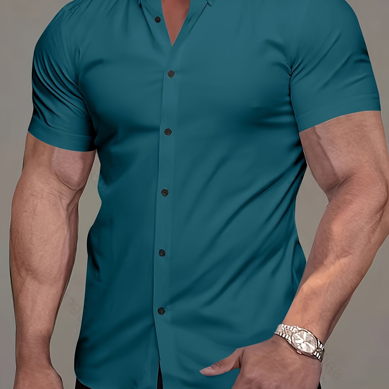 Muscle Man Short Sleeve Lapel Shirt - Solid Color, Non-Iron, Summer   OAXG White / FR M