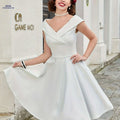 MUXXN Vintage 1950s A-Line Swing Dress - Elegant V-Neck, Long Sleeve   OAXG 
