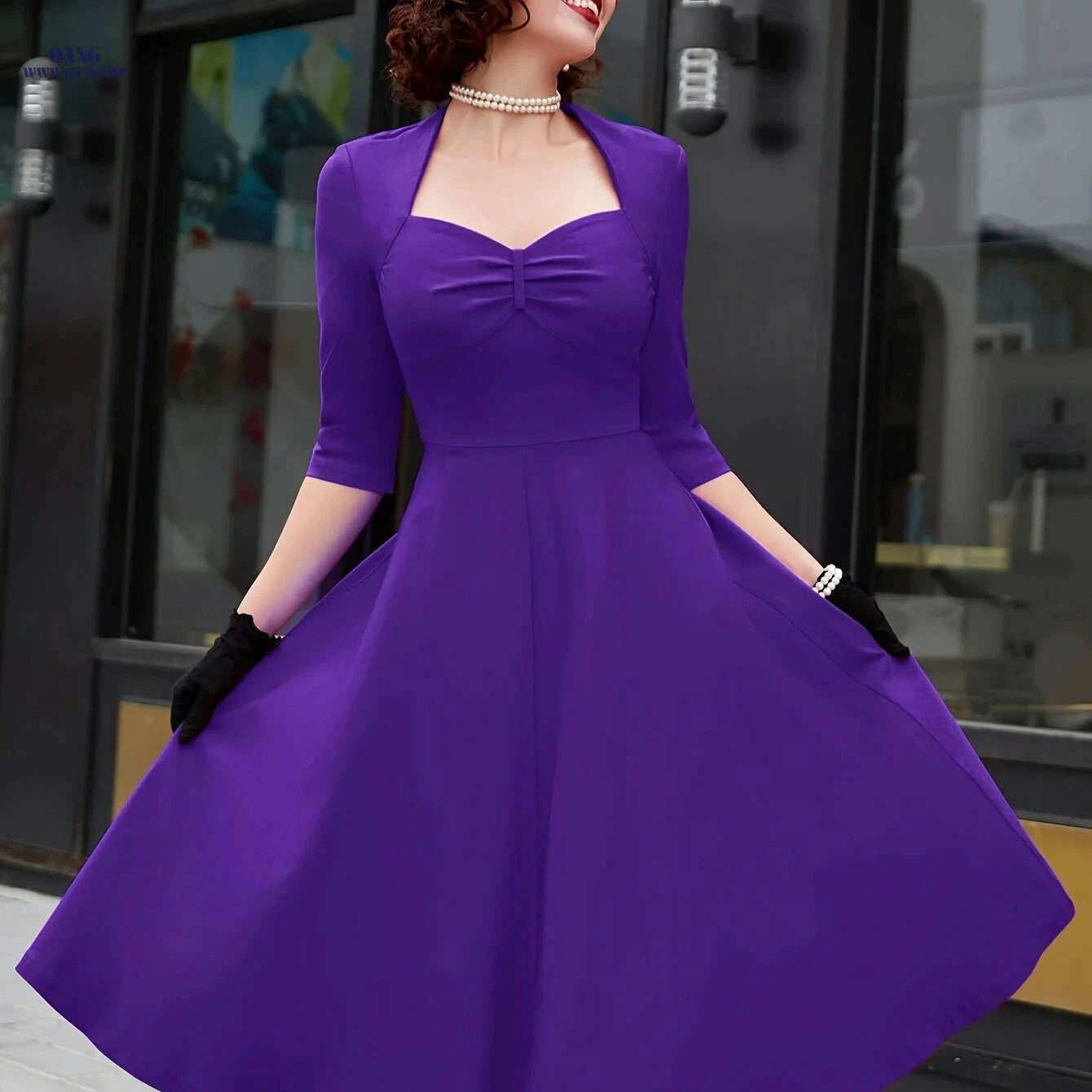 MUXXN Vintage Red Midi Dress - Elegant Plus Size A-Line Style   OAXG 