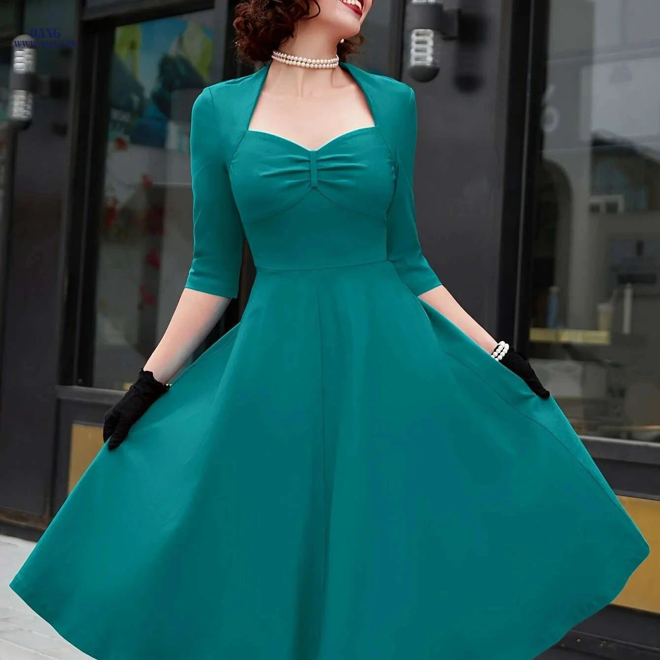 MUXXN Vintage Red Midi Dress - Elegant Plus Size A-Line Style   OAXG Harbor Blue / XXS