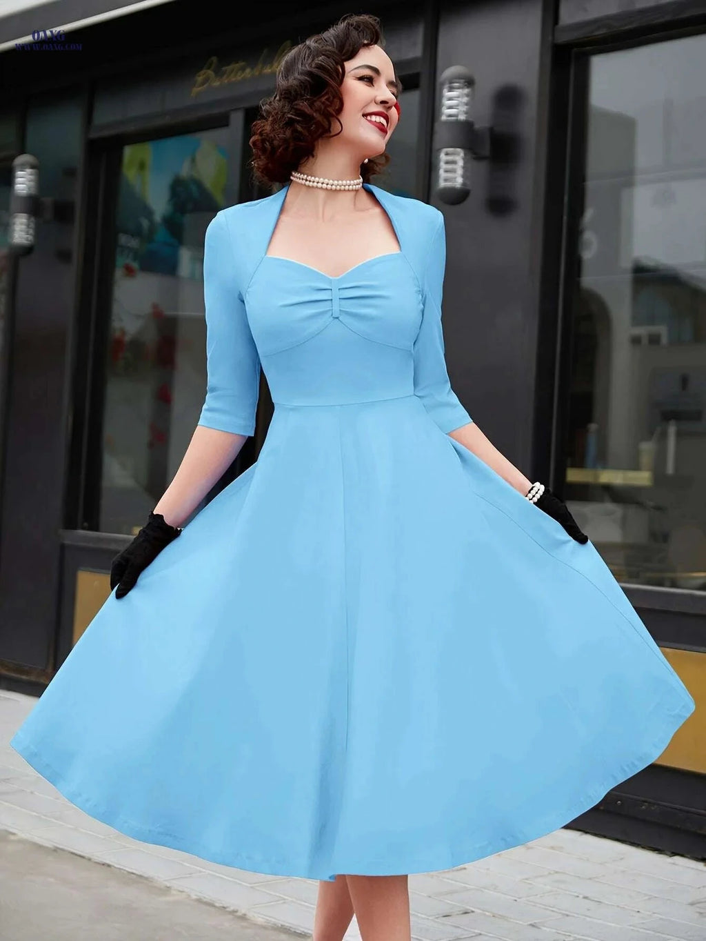 MUXXN Vintage Red Midi Dress - Elegant Plus Size A-Line Style   OAXG Harbor Blue / XXS
