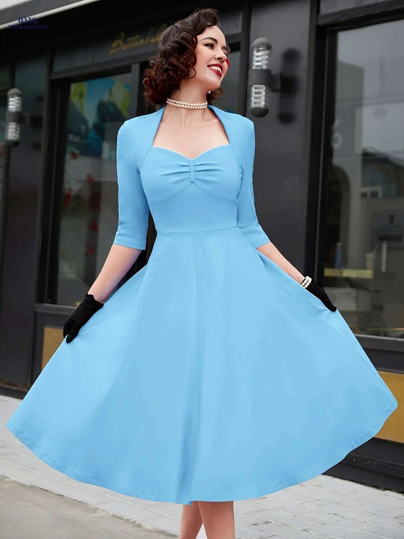 MUXXN Vintage Red Midi Dress - Elegant Plus Size A-Line Style   OAXG Harbor Blue / XXS