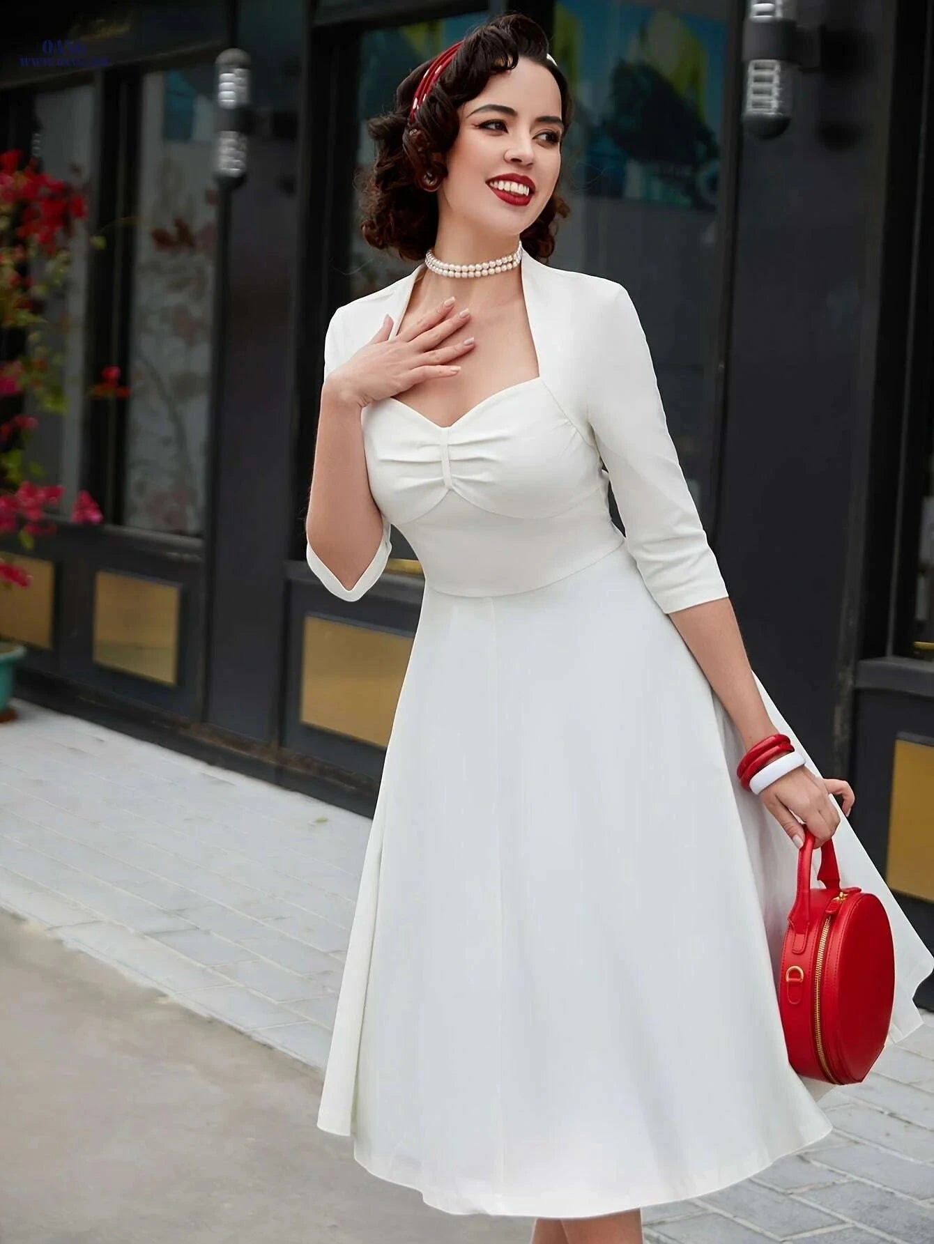 MUXXN Vintage Red Midi Dress - Elegant Plus Size A-Line Style   OAXG Harbor Blue / XXS