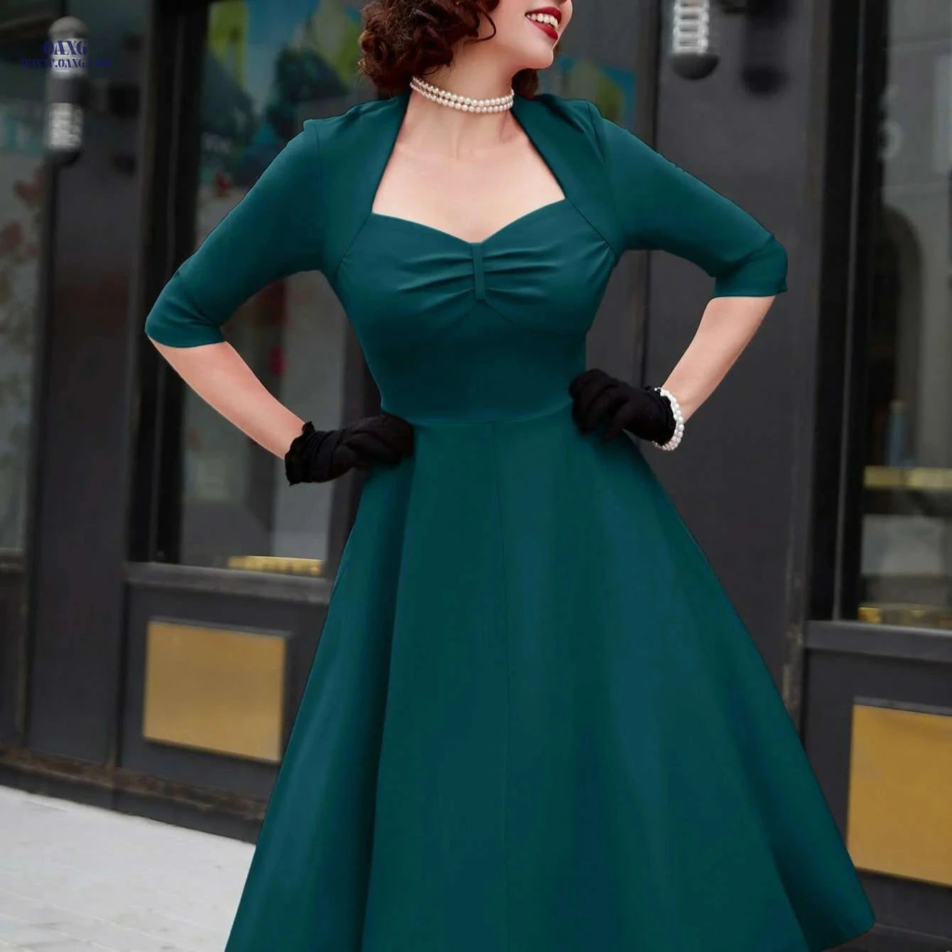 MUXXN Vintage Red Midi Dress - Elegant Plus Size A-Line Style   OAXG 