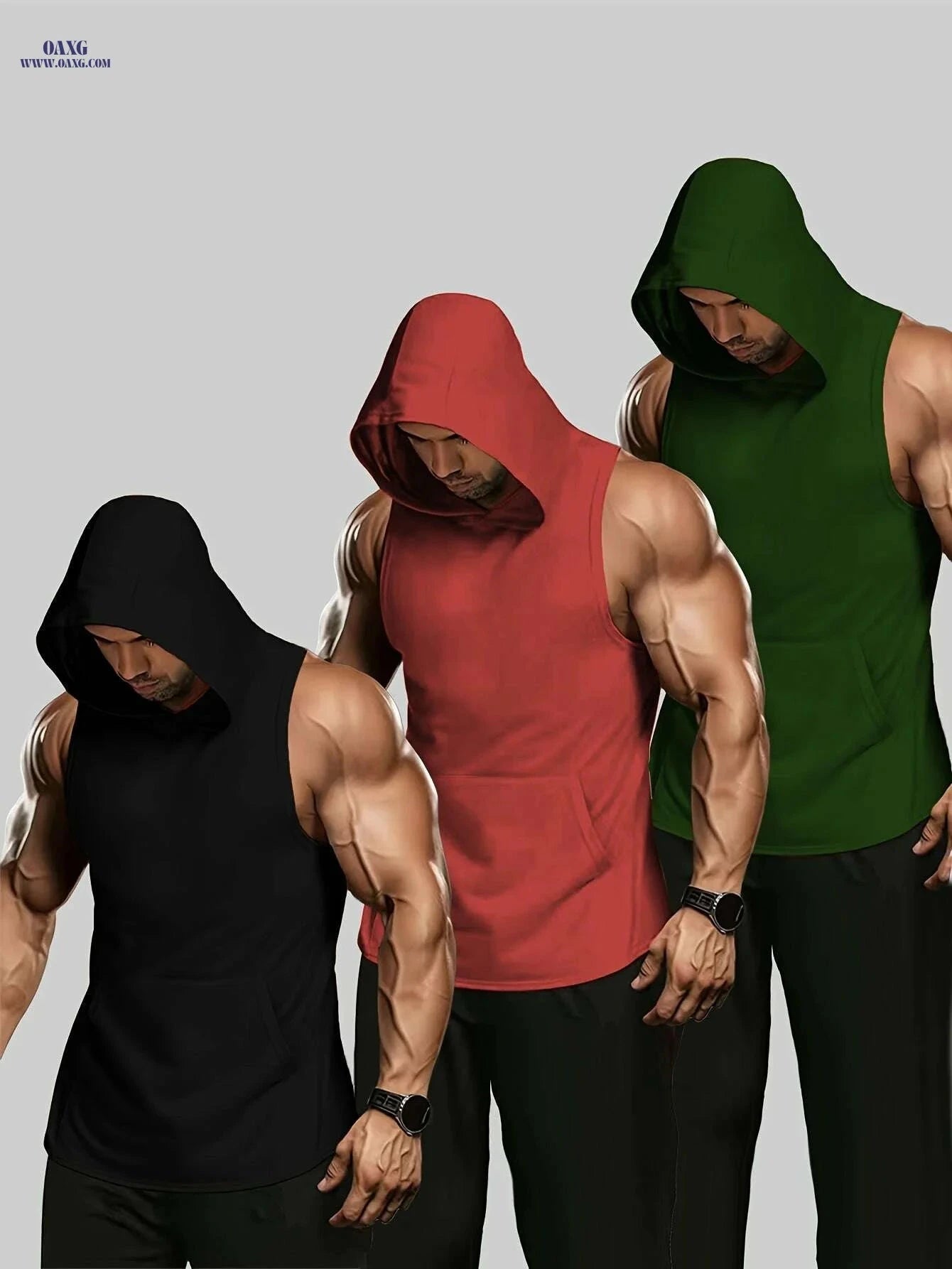 N20131 Hooded Vest Set - Casual Wear with Slight Stretch Fabric   OAXG 