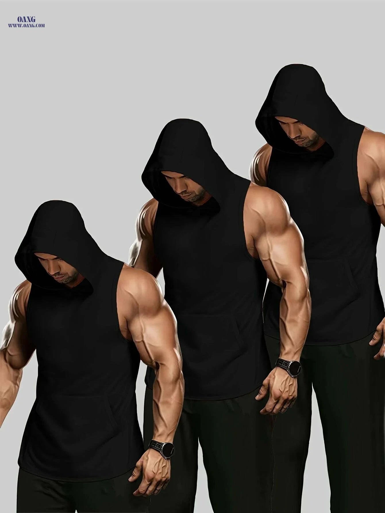 N20131 Hooded Vest Set - Casual Wear with Slight Stretch Fabric   OAXG Black+black+black / S