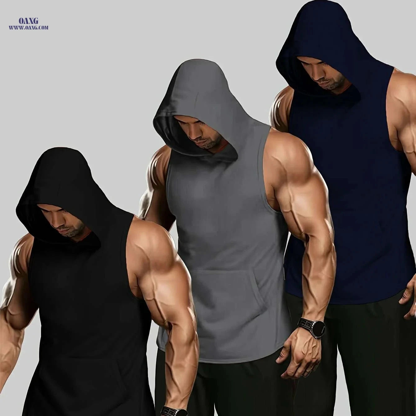 N20131 Hooded Vest Set - Casual Wear with Slight Stretch Fabric   OAXG Black+black+black / S