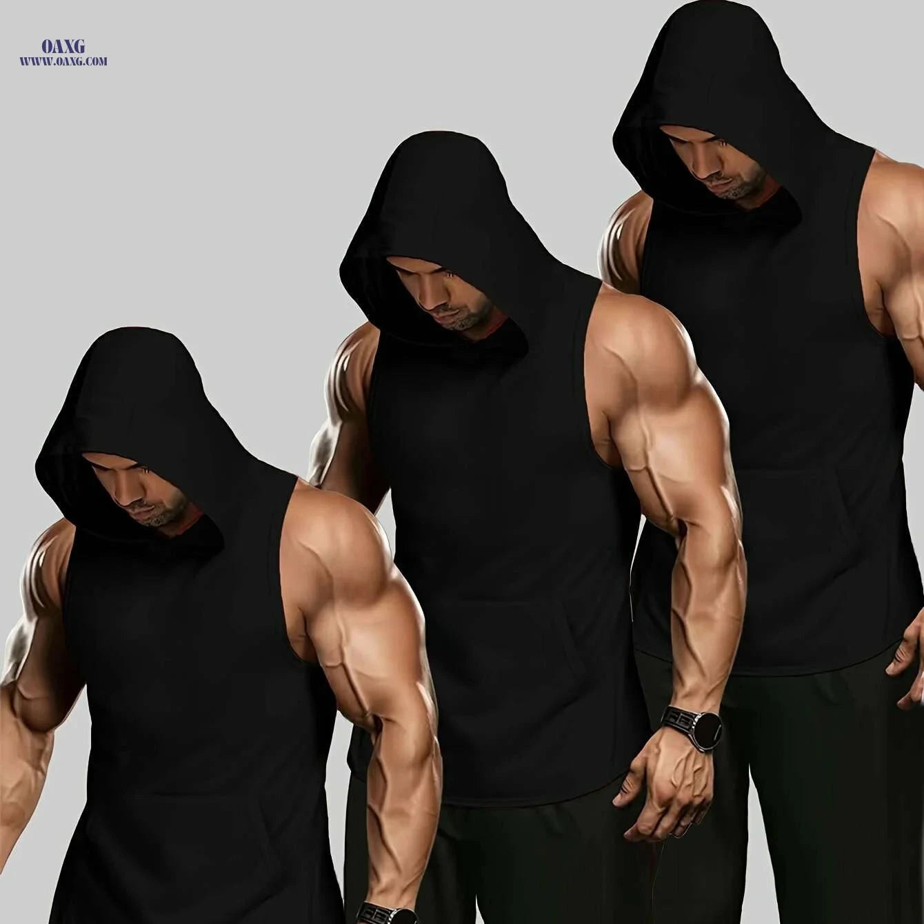 N20131 Hooded Vest Set - Casual Wear with Slight Stretch Fabric   OAXG Black+black+black / S