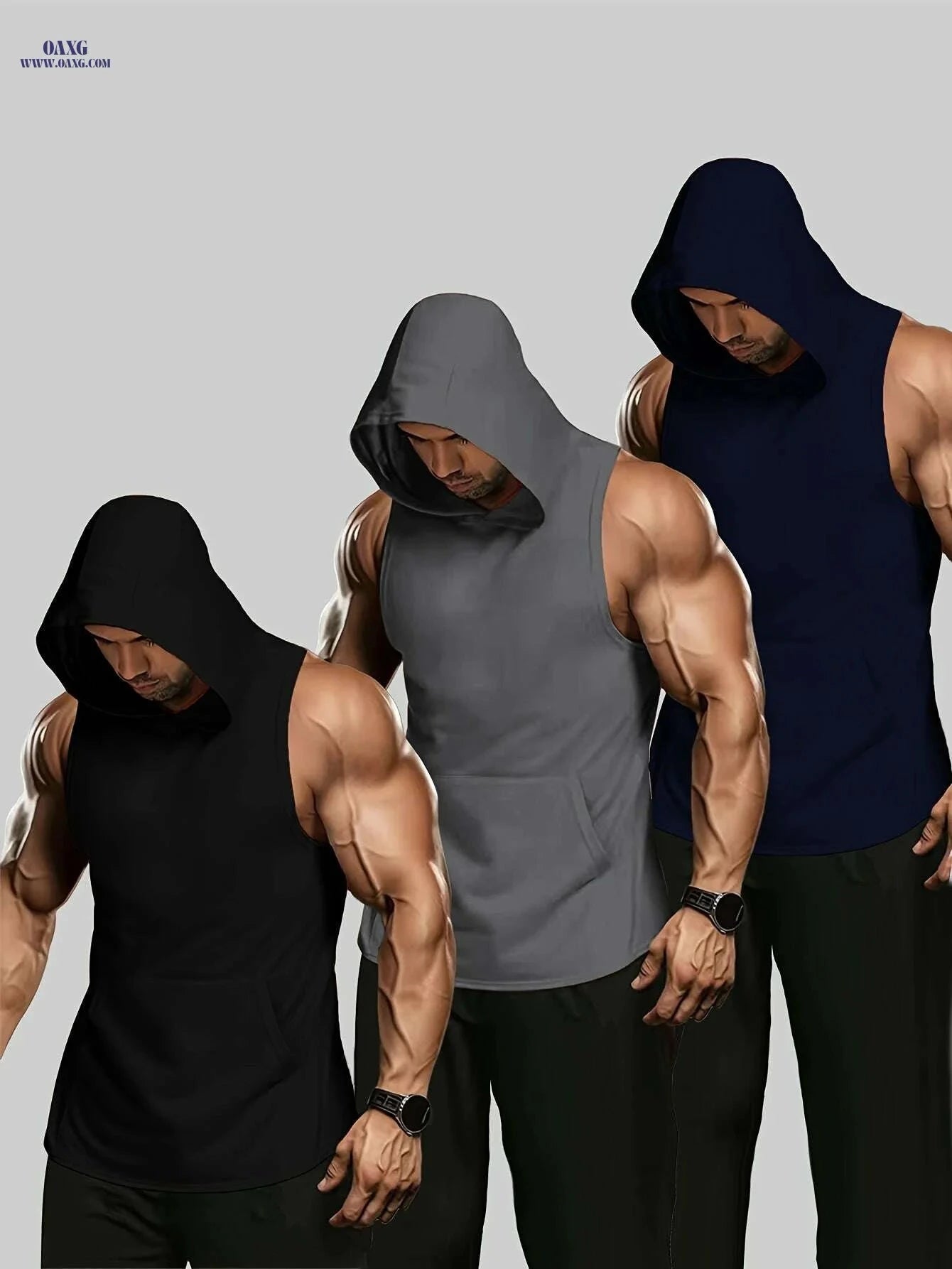 N20131 Hooded Vest Set - Casual Wear with Slight Stretch Fabric   OAXG Black+black+black / S