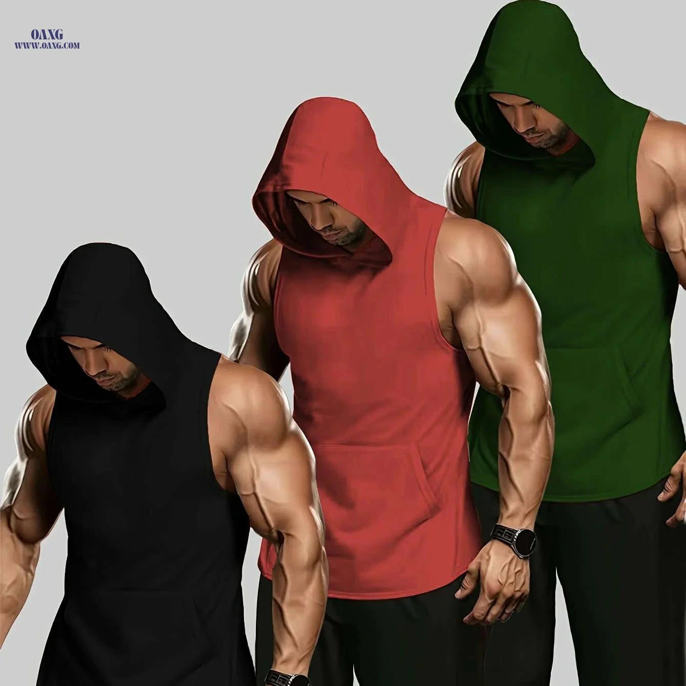 N20131 Hooded Vest Set - Casual Wear with Slight Stretch Fabric   OAXG 