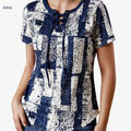 Navy Blue Geometric Print V-Neck T-Shirt - Women's Casual Summer Top   OAXG Mixed Color / S