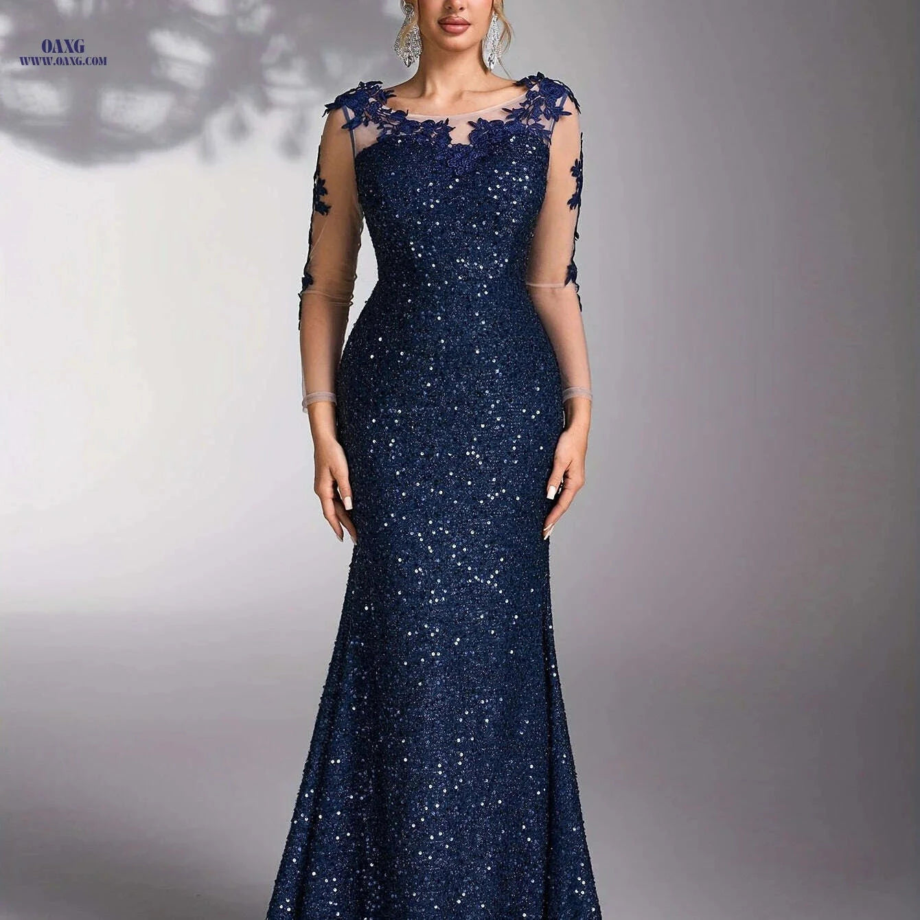 Navy Blue Sequin-Embellished Bridesmaid Dress - Elegant Date Night   OAXG 