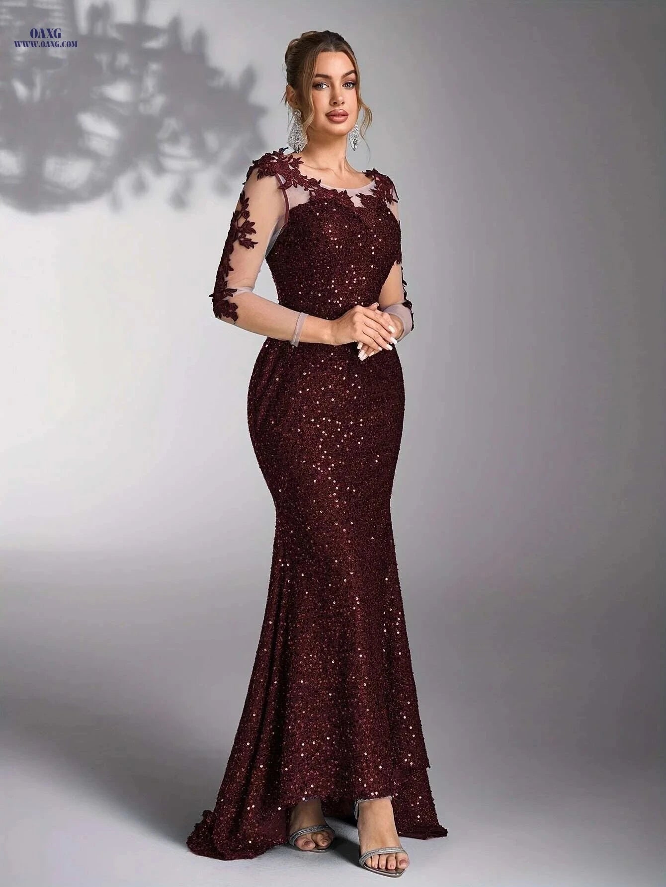 Navy Blue Sequin-Embellished Bridesmaid Dress - Elegant Date Night   OAXG Royal Blue / S