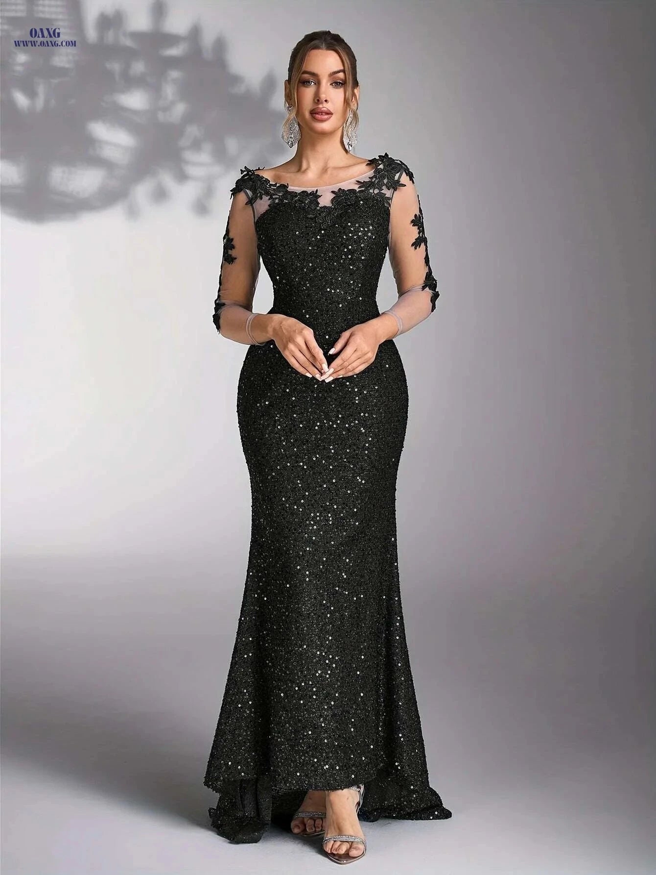 Navy Blue Sequin-Embellished Bridesmaid Dress - Elegant Date Night   OAXG Royal Blue / S