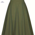 Navy Classic Flared Midi Skirt - 100% Polyester, Spring Fashion   OAXG 
