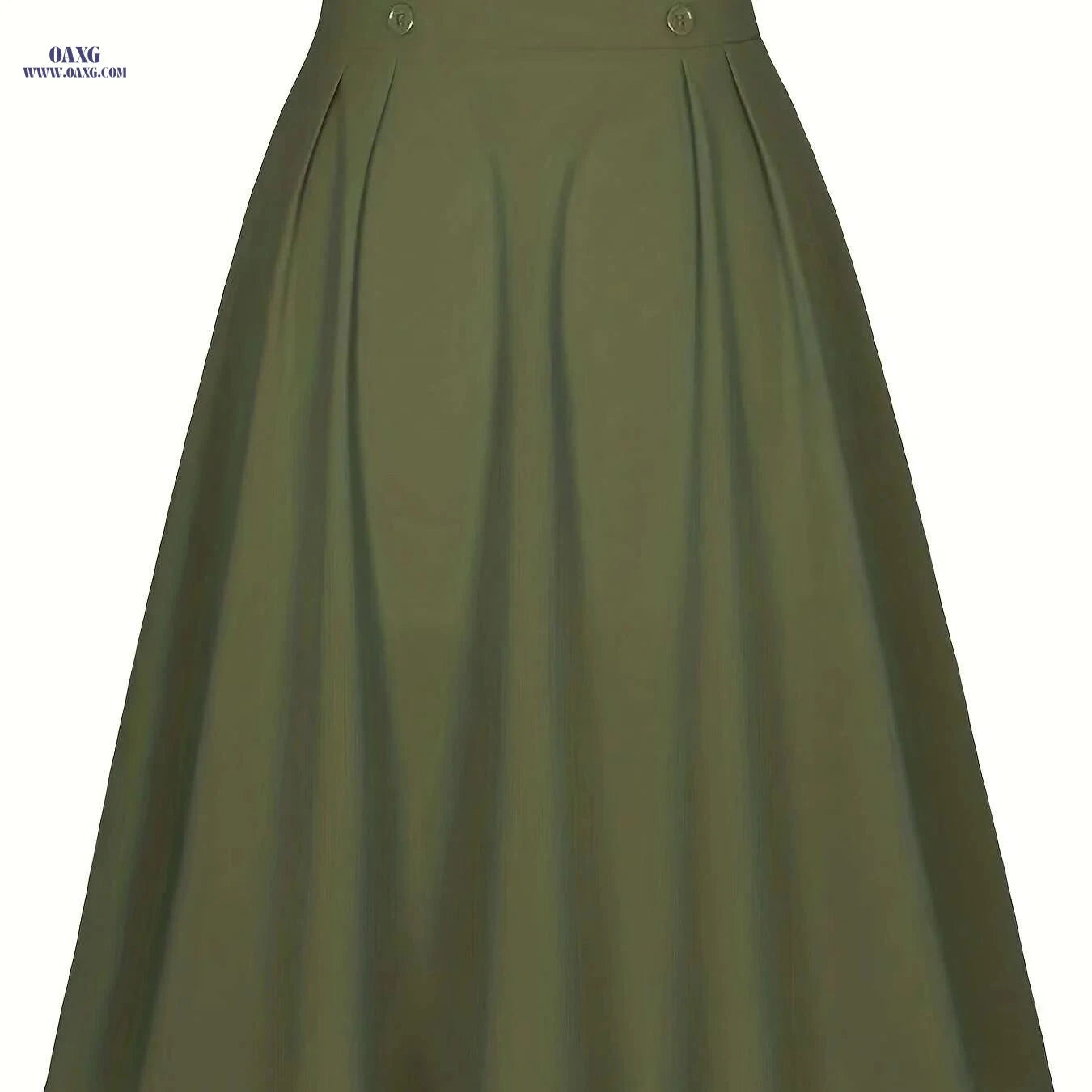Navy Classic Flared Midi Skirt - 100% Polyester, Spring Fashion   OAXG 