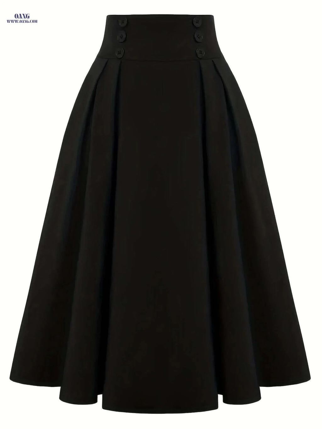 Navy Classic Flared Midi Skirt - 100% Polyester, Spring Fashion   OAXG Army Green / M
