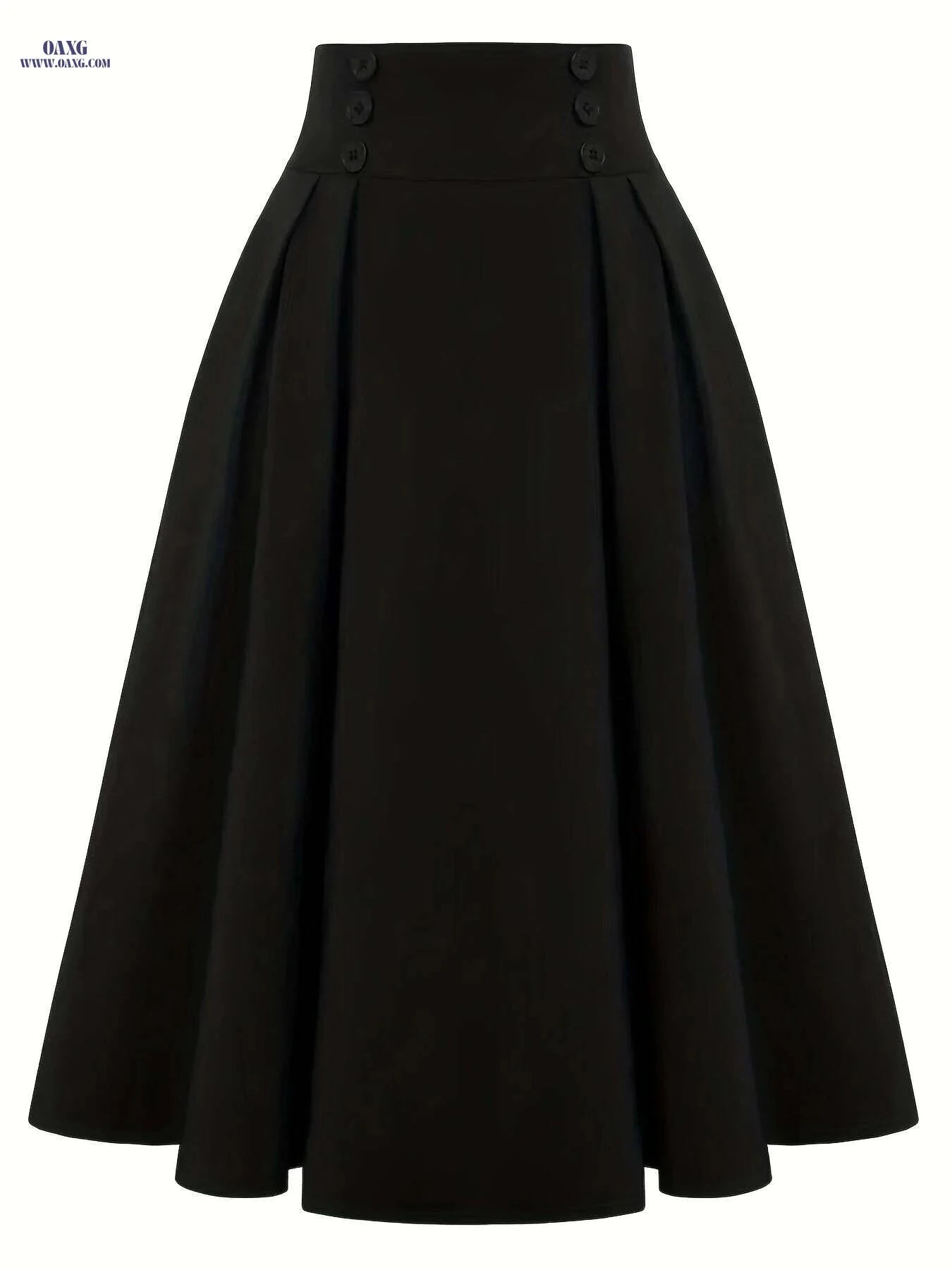 Navy Classic Flared Midi Skirt - 100% Polyester, Spring Fashion   OAXG Army Green / M