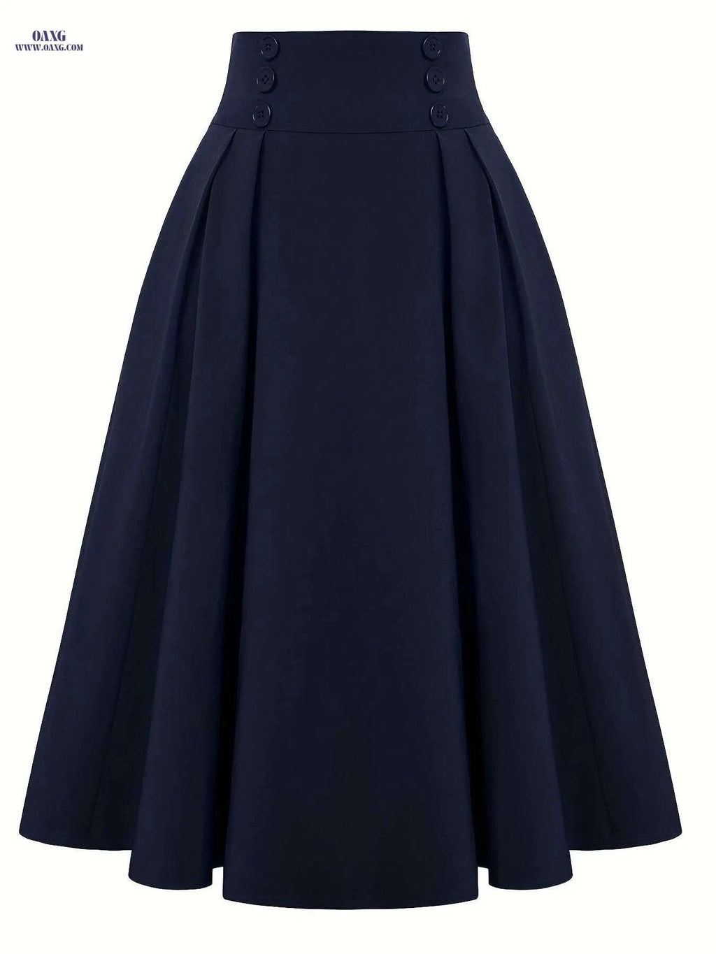 Navy Classic Flared Midi Skirt - 100% Polyester, Spring Fashion   OAXG Army Green / M