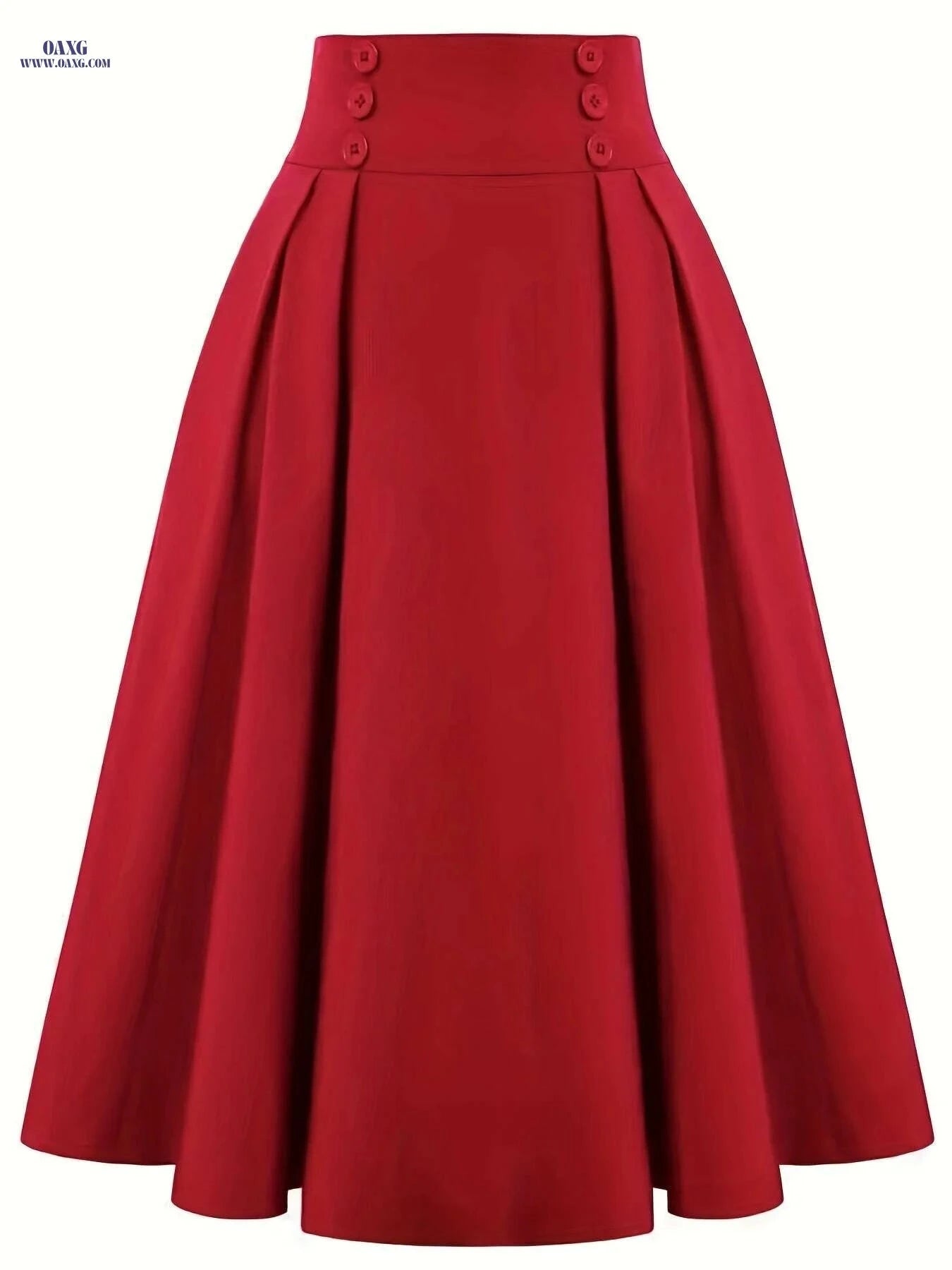 Navy Classic Flared Midi Skirt - 100% Polyester, Spring Fashion   OAXG Army Green / M