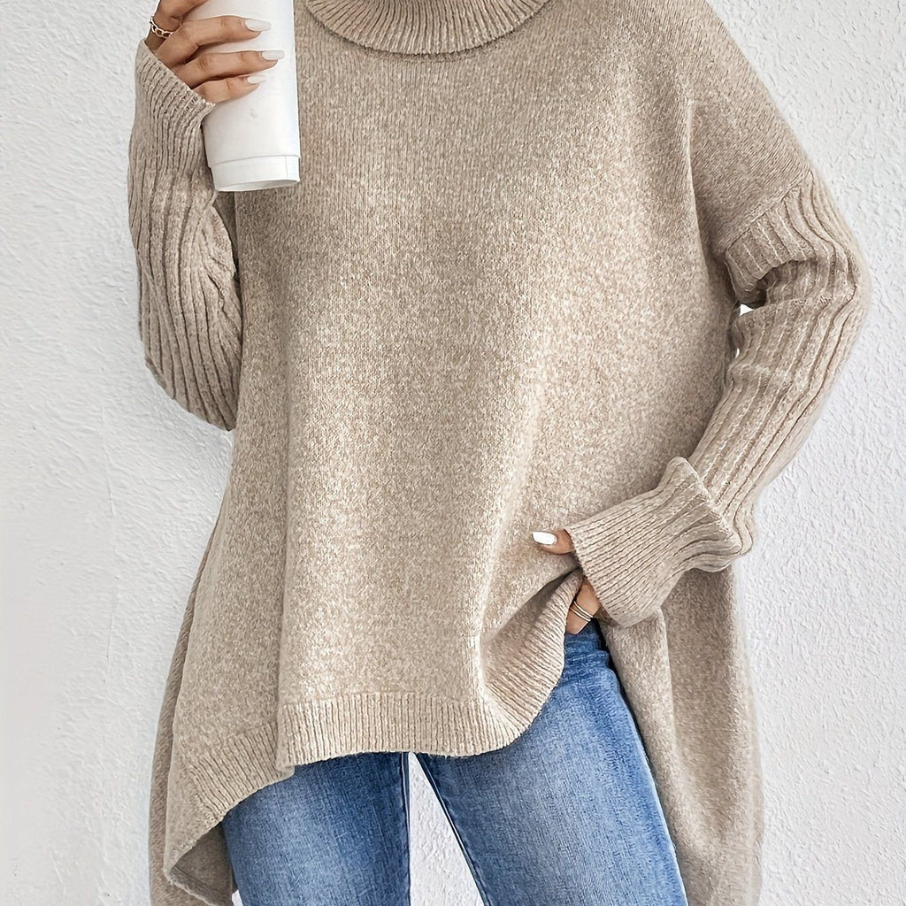New Autumn and Winter Women's Casual Long Sleeve High Neck Pullover   OAXG Khaki / S