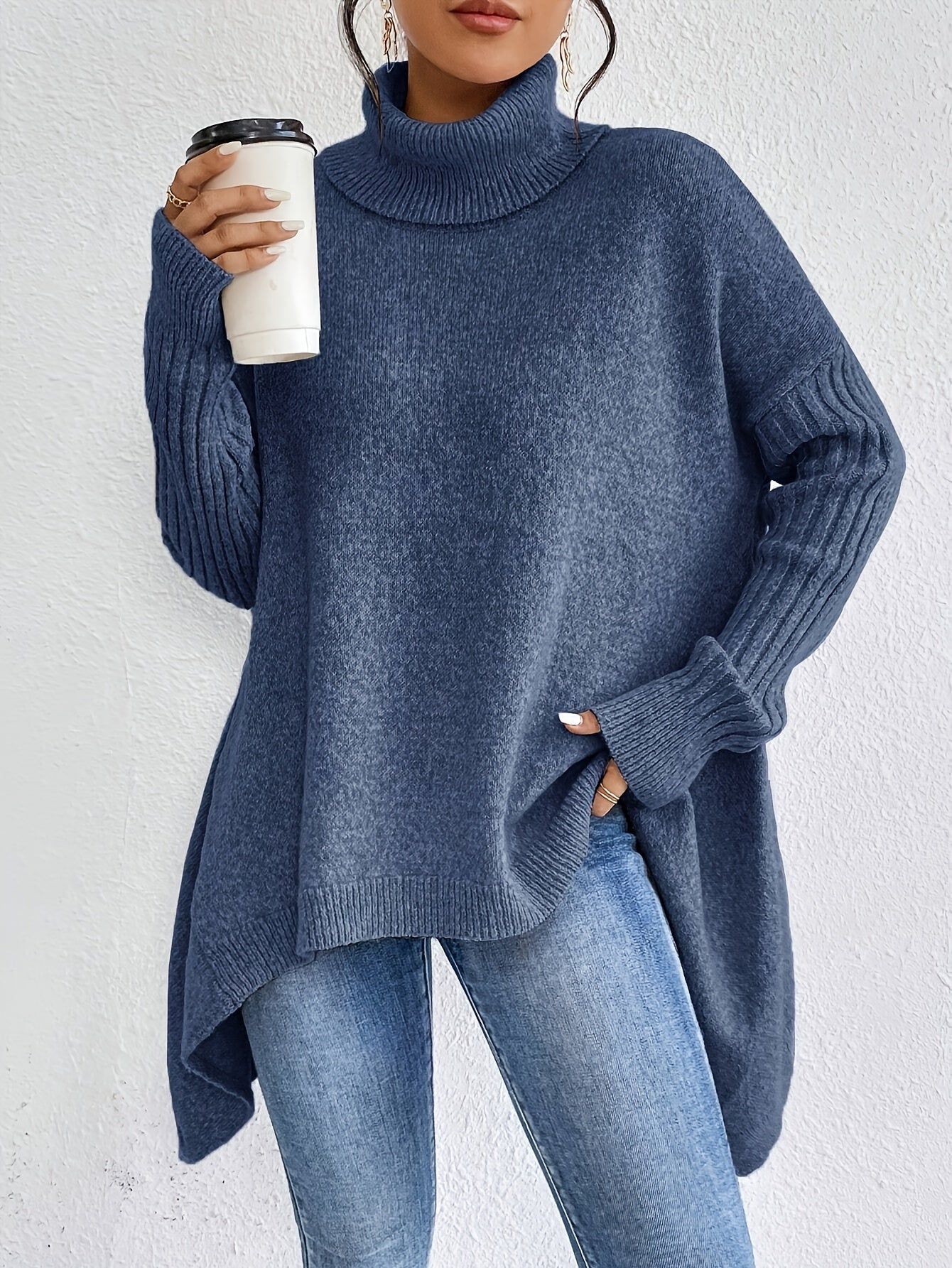 New Autumn and Winter Women's Casual Long Sleeve High Neck Pullover   OAXG Khaki / S