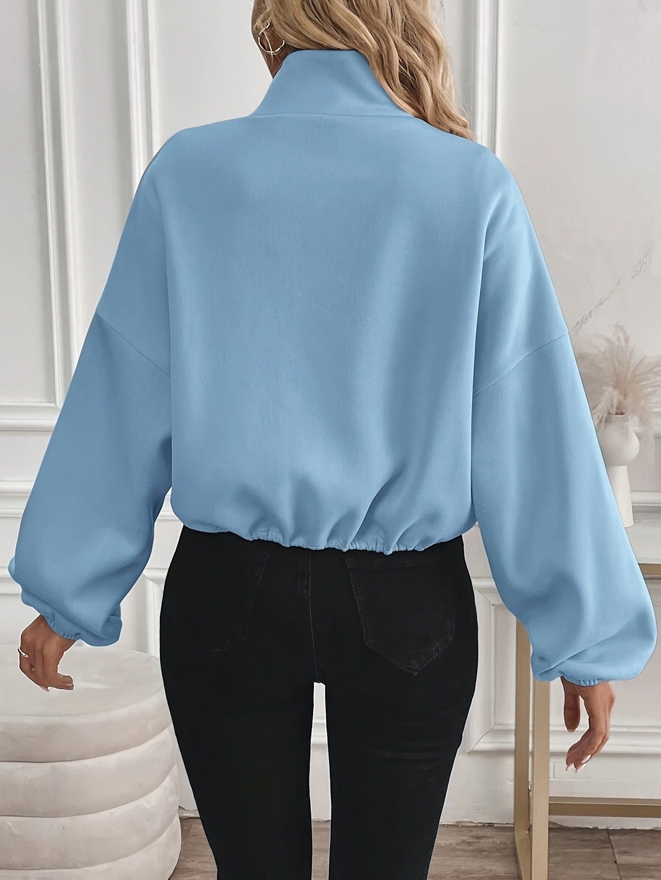 New Fashion Athletic Casual Women'S Zip Pocket Solid Color Sweatshirt   OAXG Sky Blue / S