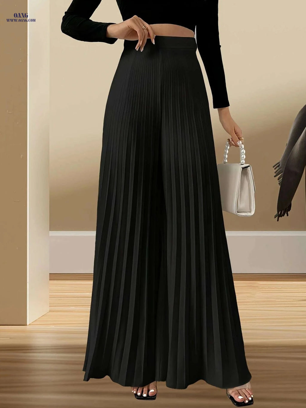 New Fashion Casual Women's Trousers - Wide Leg, Semi-Sheer Style   OAXG Black / S