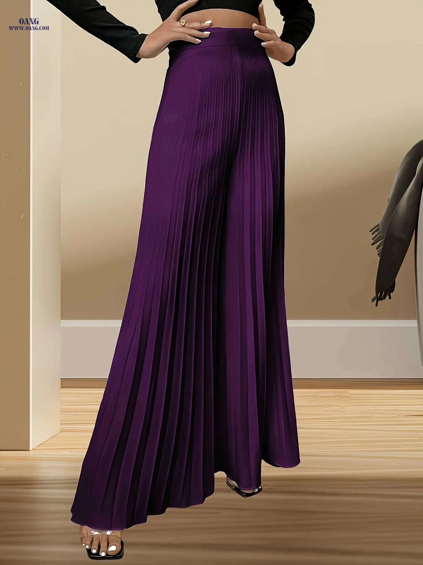 New Fashion Casual Women's Trousers - Wide Leg, Semi-Sheer Style   OAXG 