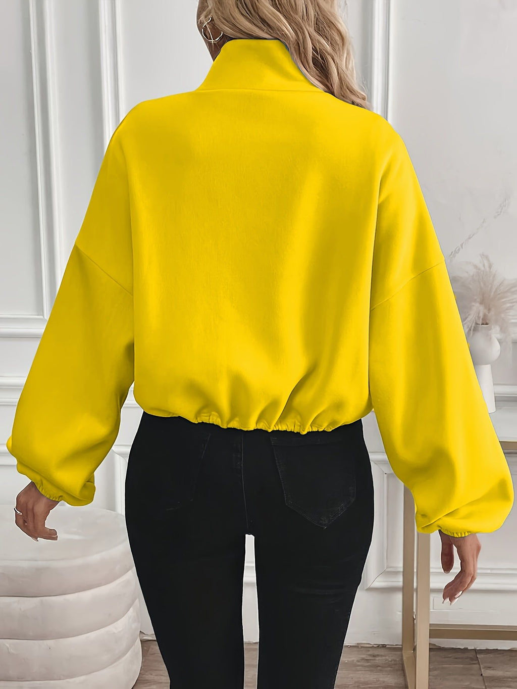 New Fashion Sports Casual Women's Zipper Pocket Solid Color Sweatshirt   OAXG Yellow / S